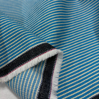 Japanese Designer Stripes Blue Stretch Cotton Elastane Blended Denim Twill DS006149