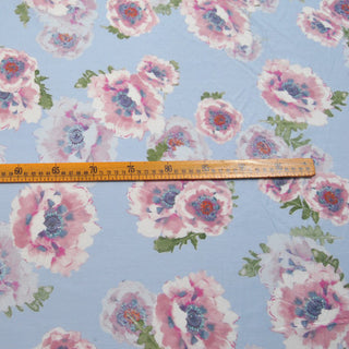 Japanese Fashion Designer Floral Blue Non-Stretch Mulberry Silk Cotton Blended Plain Woven DS00615 -9 Momme