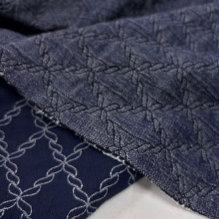 Japanese Designer Geometric Blue Non-Stretch Cotton Recycled Polyester Blended Double Gauze DS006162