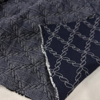 Japanese Designer Geometric Blue Non-Stretch Cotton Recycled Polyester Blended Double Gauze DS006162