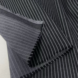 Japanese Designer Stripes Gray Stretch Wool Cotton Blended Denim Twill DS006164