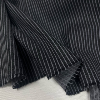 Japanese Designer Stripes Gray Stretch Wool Cotton Blended Denim Twill DS006164