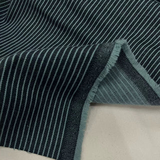 Japanese Designer Stripes Blue Stretch Wool Cotton Blended Denim Twill DS006165