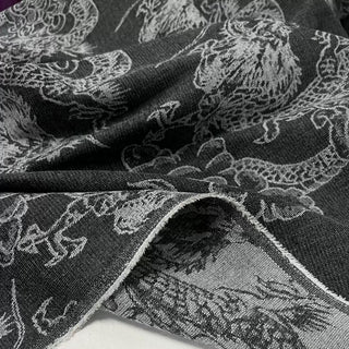 Japanese Designer Animal Gray Non-Stretch Washed Cotton Acrylic Blended Jacquard Denim Twill DS006166