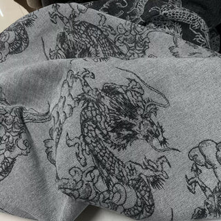 Japanese Designer Animal Gray Non-Stretch Washed Cotton Acrylic Blended Jacquard Denim Twill DS006166