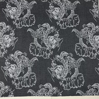 Japanese Designer Animal Gray Non-Stretch Washed Cotton Acrylic Blended Jacquard Denim Twill DS006166