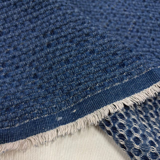 Japanese Designer Solid Blue Non-Stretch Sand Washed / Textured Cotton Recycled Polyester Blended Jacquard Denim DS006167