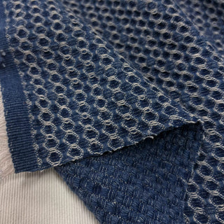Japanese Designer Solid Blue Non-Stretch Sand Washed / Textured Cotton Recycled Polyester Blended Jacquard Denim DS006167