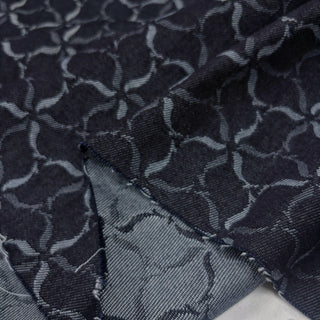 Japanese Designer Geometric Blue Non-Stretch Cotton Jacquard Denim Twill DS006169
