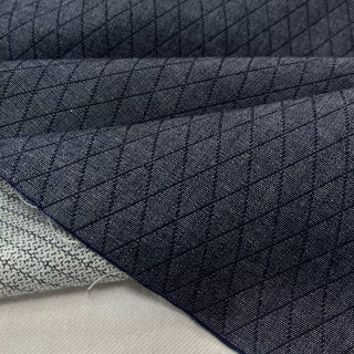 Japanese Designer Geometric Blue Non-Stretch Cotton Jacquard Denim Twill DS006170