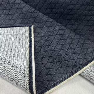 Japanese Designer Geometric Blue Non-Stretch Cotton Jacquard Denim Twill DS006170