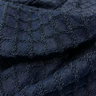 Japanese Designer Geometric Blue Stretch Embroidery Cotton Elastane Blended Jacquard Denim DS006174