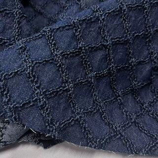 Japanese Designer Geometric Blue Stretch Embroidery Cotton Elastane Blended Jacquard Denim DS006174