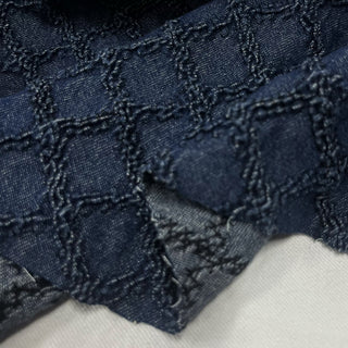 Japanese Designer Geometric Blue Stretch Embroidery Cotton Elastane Blended Jacquard Denim DS006174