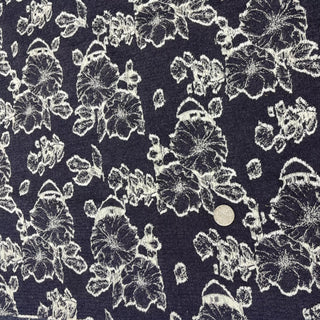 Japanese Designer Floral Blue Non-Stretch Cotton Jacquard Denim Twill DS006175