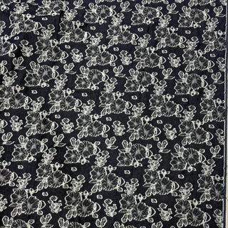 Japanese Designer Floral Blue Non-Stretch Cotton Jacquard Denim Twill DS006175