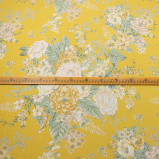 Japanese Fashion Designer Floral Yellow Non-Stretch Mulberry Silk Cotton Blended Plain Woven DS00625 -10 Momme