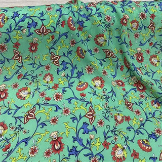 Japanese Fashion Designer Floral Green Non-Stretch Mulberry Silk Crepe De Chine DS00626 -18 Momme