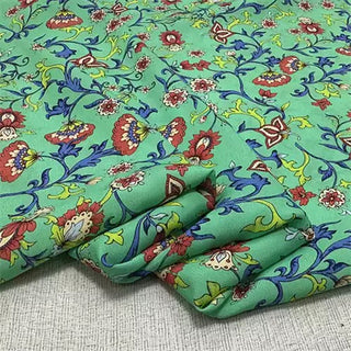 Japanese Fashion Designer Floral Green Non-Stretch Mulberry Silk Crepe De Chine DS00626 -18 Momme