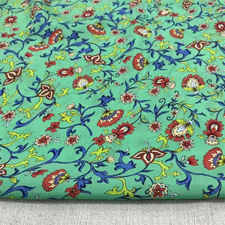 Japanese Fashion Designer Floral Green Non-Stretch Mulberry Silk Crepe De Chine DS00626 -18 Momme