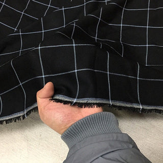 Japanese Fashion Designer Windowpane Black Non-Stretch Mulberry Silk Cotton Blended Plain Woven DS00628 -40 Momme