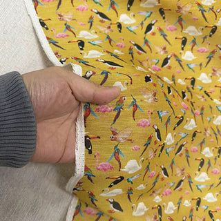 Japanese Fashion Designer Animal Yellow Non-Stretch Mulberry Silk Linen Blended Plain Woven DS00632 -11 Momme