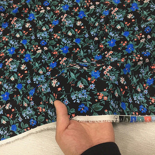 Italian Fashion Designer Floral Black Non-Stretch Mulberry Silk Crepe De Chine DS00633 -17 Momme