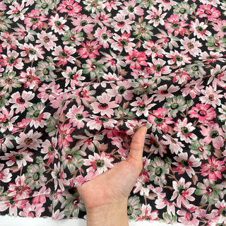 Japanese Fashion Designer Floral Black Non-Stretch Mulberry Silk Cotton Blended Plain Woven DS00638 -14 Momme