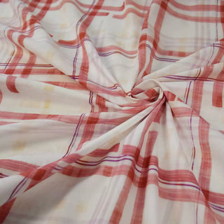 Japanese Fashion Designer Plaid Red Non-Stretch Mercerized Combed Cotton Plain Woven DS00642