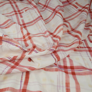 Japanese Fashion Designer Plaid Red Non-Stretch Mercerized Combed Cotton Plain Woven DS00642