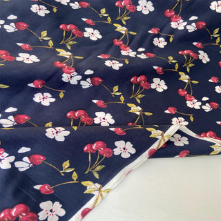 Japanese Fashion Designer Fruits and Vegetables Blue Non-Stretch Mulberry Silk Cotton Blended Plain Woven DS00643 -14 Momme