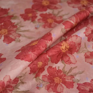 Japanese Fashion Designer Floral Red Non-Stretch Mercerized Combed Cotton Plain Woven DS00643
