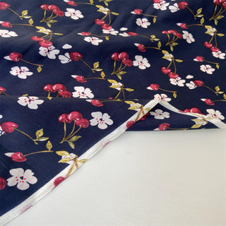 Japanese Fashion Designer Fruits and Vegetables Blue Non-Stretch Mulberry Silk Cotton Blended Plain Woven DS00643 -14 Momme