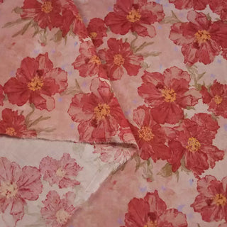 Japanese Fashion Designer Floral Red Non-Stretch Mercerized Combed Cotton Plain Woven DS00643