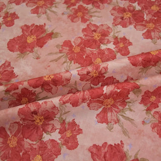 Japanese Fashion Designer Floral Red Non-Stretch Mercerized Combed Cotton Plain Woven DS00643