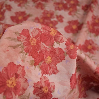 Japanese Fashion Designer Floral Red Non-Stretch Mercerized Combed Cotton Plain Woven DS00643