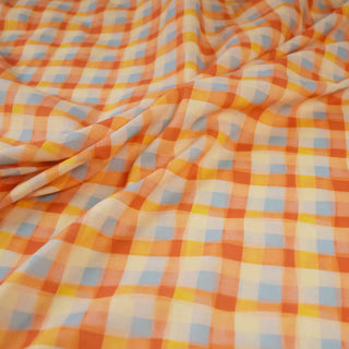 Japanese Fashion Designer Plaid Orange Non-Stretch Mercerized Combed Cotton Plain Woven DS00645