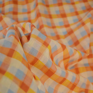 Japanese Fashion Designer Plaid Orange Non-Stretch Mercerized Combed Cotton Plain Woven DS00645