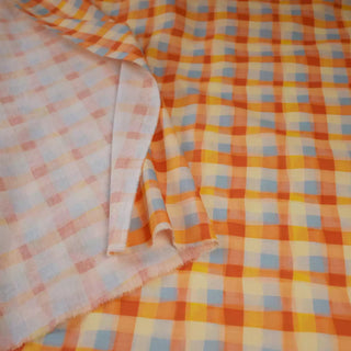Japanese Fashion Designer Plaid Orange Non-Stretch Mercerized Combed Cotton Plain Woven DS00645