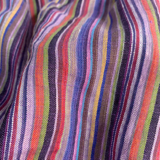 French Fashion Designer Stripes Multi Color Non-Stretch Sand Washed Linen Plain Woven DS00651