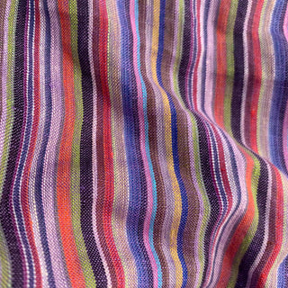 French Fashion Designer Stripes Multi Color Non-Stretch Sand Washed Linen Plain Woven DS00651