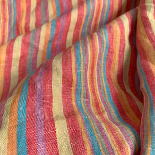 French Fashion Designer Stripes Multi Color Non-Stretch Sand Washed Linen Plain Woven DS00652