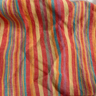 French Fashion Designer Stripes Multi Color Non-Stretch Sand Washed Linen Plain Woven DS00652