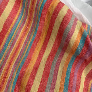 French Fashion Designer Stripes Multi Color Non-Stretch Sand Washed Linen Plain Woven DS00652