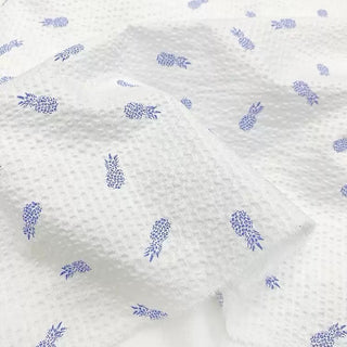 Korean Fashion Designer Fruits and Vegetables White Non-Stretch Salt Shrinking / Puckered Cotton Polyester Blended Seersucker DS00656