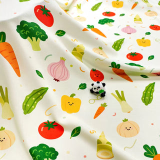 Korean Fashion Designer Fruits and Vegetables Off-White Non-Stretch Viscose Plain Woven DS00658