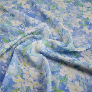 Japanese Fashion Designer Floral Blue Non-Stretch Tencel™ / Lyocell Cotton Blended Plain Woven DS00667