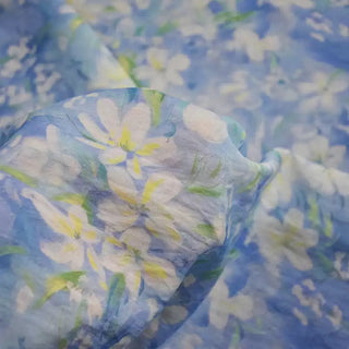 Japanese Fashion Designer Floral Blue Non-Stretch Tencel™ / Lyocell Cotton Blended Plain Woven DS00667