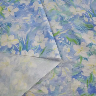 Japanese Fashion Designer Floral Blue Non-Stretch Tencel™ / Lyocell Cotton Blended Plain Woven DS00667