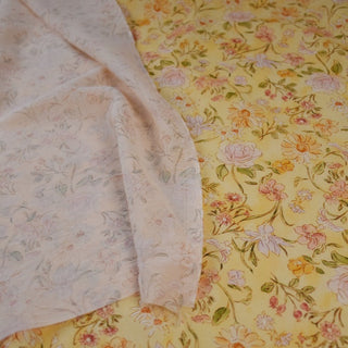 Japanese Fashion Designer Floral Yellow Non-Stretch Tencel™ / Lyocell Cotton Blended Plain Woven DS00669